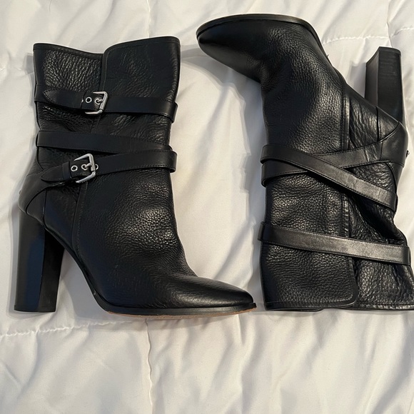 COACH ALEXANDRA BLACK LEATHER MID-CALF BOOT-BUCKLE 9 - Picture 5 of 12